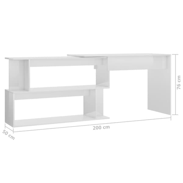 vidaXL Skrivbord hörn vit högglans 200x50x76 cm spånskiva
