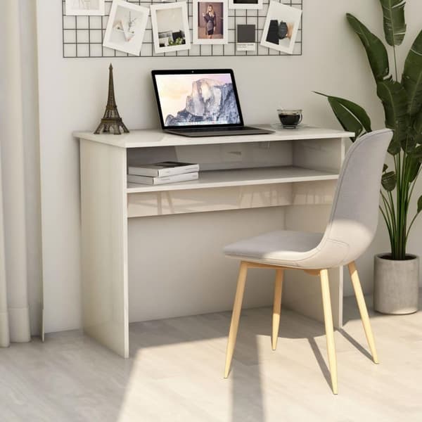 vidaXL Skrivbord vit högglans 90x50x74 cm spånskiva