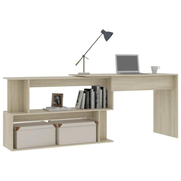 vidaXL hjørneskrivebord 200 x 50 x 76 cm spånplade sonoma-eg