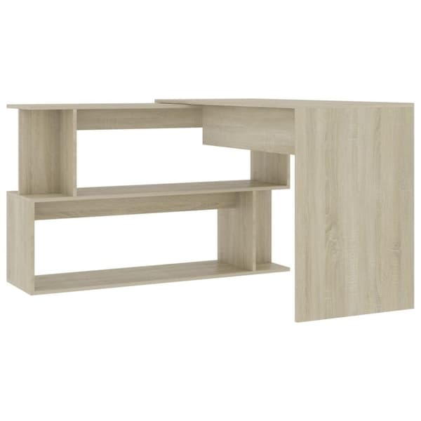 vidaXL hjørneskrivebord 200 x 50 x 76 cm spånplade sonoma-eg