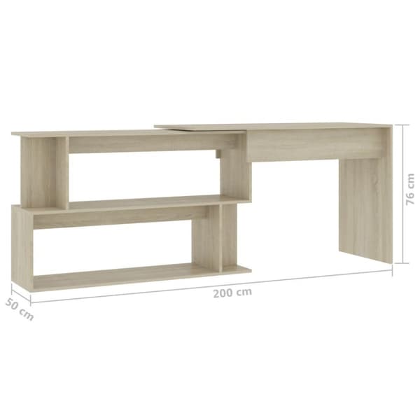 vidaXL hjørneskrivebord 200 x 50 x 76 cm spånplade sonoma-eg