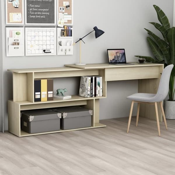 vidaXL hjørneskrivebord 200 x 50 x 76 cm spånplade sonoma-eg