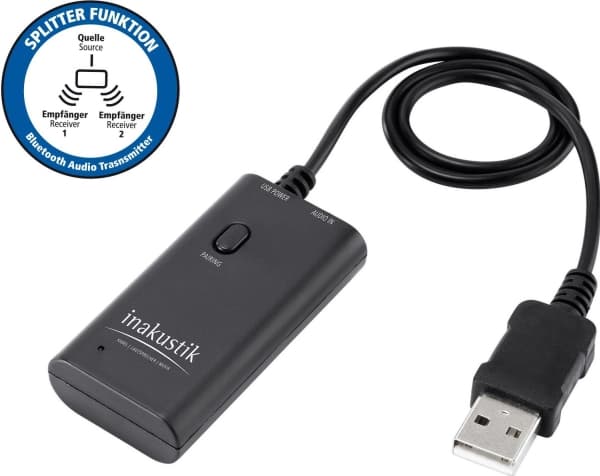 in-akustik Premium Bluetooth Audio Transmitter & Splitter - Bluetooth wireless audio transmitter/splitter - svart