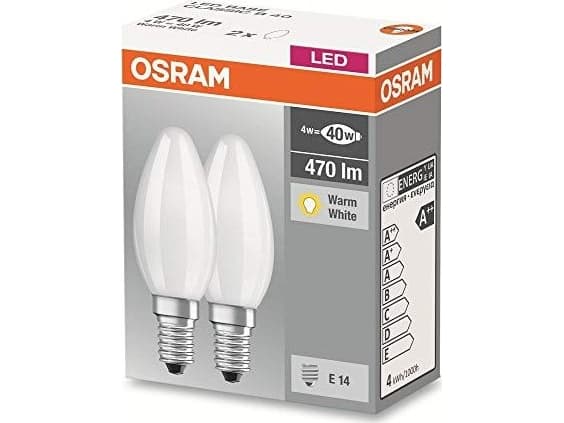 OSRAM - LED-glödlampa - form: B35 - glaserad finish - E14 / B22d - 4 W (motsvarande 40 W) - klass E - varmt vitt ljus - 2700 K (paket om 2)