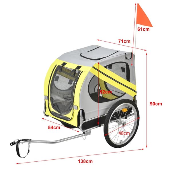 [pro.tec]® Hundetransport - cykelanhænger til transport af hunde - bærekapacitet: 26 kg - gul/grå/sort