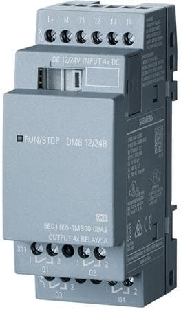 LOGO! DM8 12/24R, laajennusmoduuli PU/I/O: 12, 24V/12V/24V/m, 2TE, 4 DI/4 DO