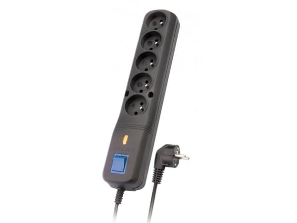LESTAR LV530W 2,5M, 155 J, 5 AC-pistorasia(a), Tyyppi E, 50 Hz, Type F (Schuko), Musta, Harmaa