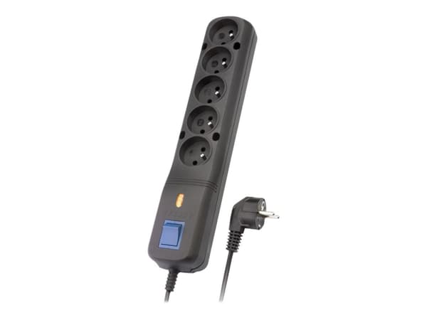 LESTAR LV530W 2,5M, 155 J, 5 AC-pistorasia(a), Tyyppi E, 50 Hz, Type F (Schuko), Musta, Harmaa
