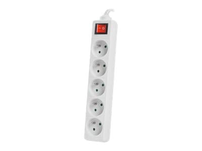 Lanberg PS1-05E-0300-W, 3 m, 5 AC-pistorasia(a), Sisä- ja ulkotila, Tyyppi E, IP20, 1 mm²