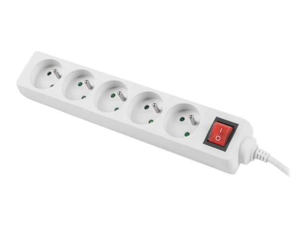 Lanberg PS1-05E-0300-W, 3 m, 5 AC-pistorasia(a), Sisä- ja ulkotila, Tyyppi E, IP20, 1 mm²