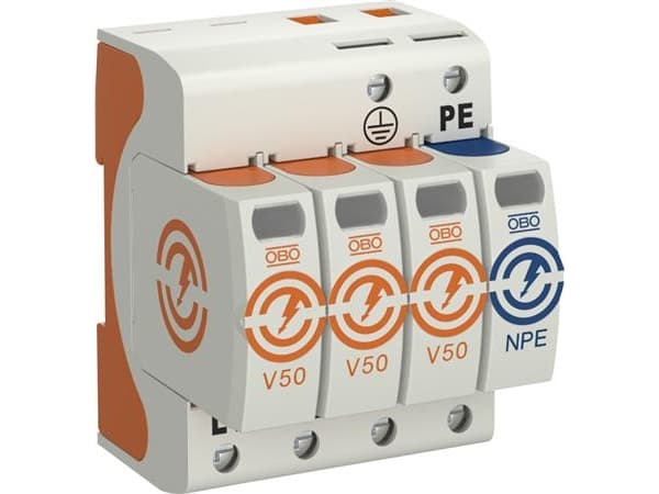 Obo Bettermann V50-3+NPE-280, 230 V, 80000 A, 1300 V, Oranssi, Valkoinen, Muovi, 588 g