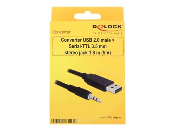 Delock Converter USB 2.0 > Serial-TTL 3.5 mm stereo jack (5 V) - Seriell adapter - USB 2.0 - serie - svart