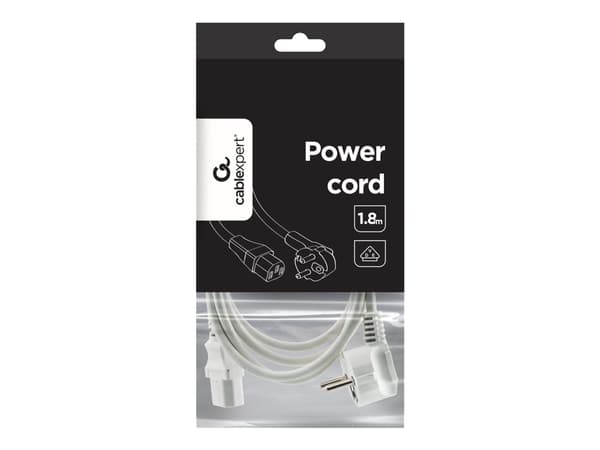 Gembird PC-186W-VDE - Strømkabel - power CEE 7/7 (hann) vinklet til power IEC 60320 C13 rett - 10 A - 1.8 m - formstøpt - hvit - Tyskland