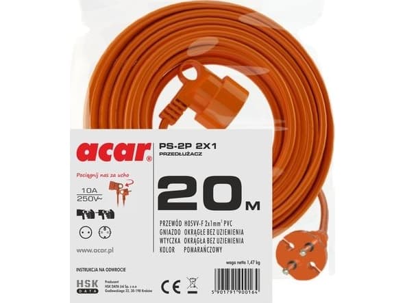 Acar PS-2P H05VV-F 2X1 20M garden extension cable