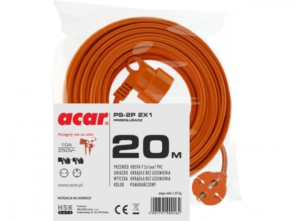 Acar PS-2P H05VV-F 2X1 20M garden extension cable