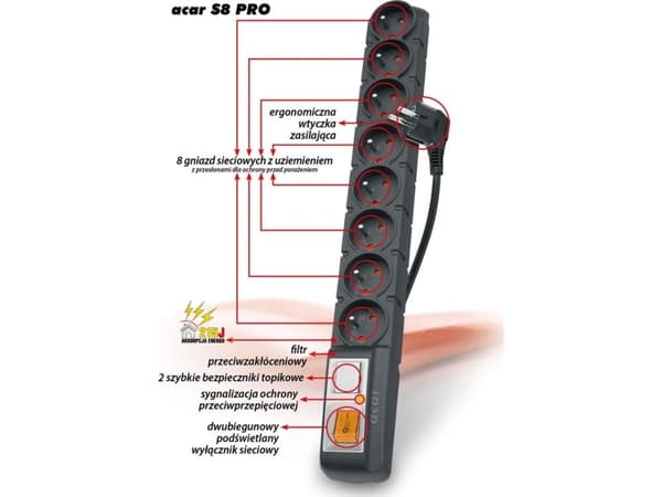 Acar S8 PRO 8-pistorasia 5 m musta (W0144)