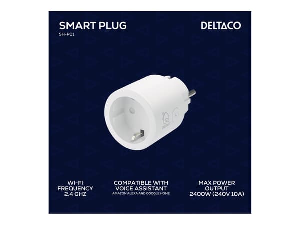 DELTACO SH-P01 - Smartplugg - trådløs - 802.11b/g/n - 2.4 Ghz - hvit