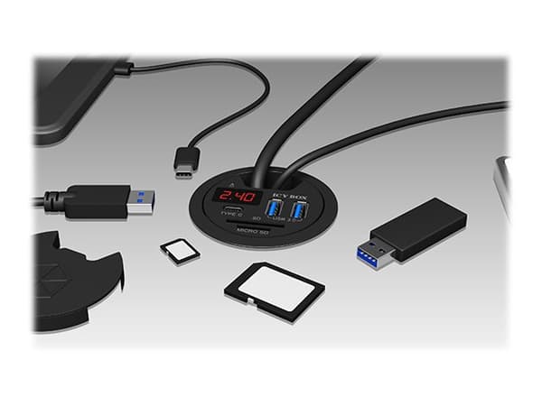 ICY BOX IB-Hub1404 - Hubb - 2 x SuperSpeed USB 3.0 + 1 x USB-C - försänkt montering möjlig
