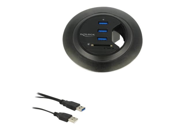 Delock In-Desk Hub 3 Port USB 3.0 + 2 Slot SD Card Reader - Hubb - 3 x SuperSpeed USB 3.0 - skrivbordsmodell