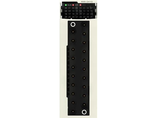 SCHNEIDER ELECTRIC Modicon M340 -moduuli. 4 analogista monitoimituloa, monitoimivirta ja -jännite. 20-napainen liitäntälohko