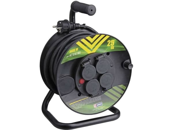 Emos P084251, 25 m, 4 AC-pistorasia(a), IP44, Musta, 230 V, 3680 W