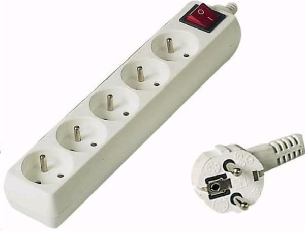 PremiumCord PP5K-02, 2 m, 5 AC-utgångar, Typ E/F, Vit, 250 V, 10 A