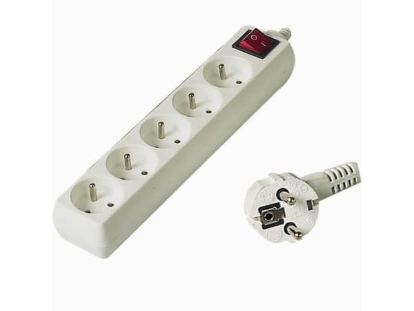 PremiumCord PP5K-02, 2 m, 5 AC-utgångar, Typ E/F, Vit, 250 V, 10 A