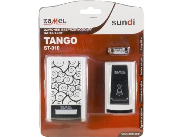 TANGO batteridriven trådlös dörrklocka 80dB 36 toner räckvidd 100 meter vit svart ST-910 SUN10000423