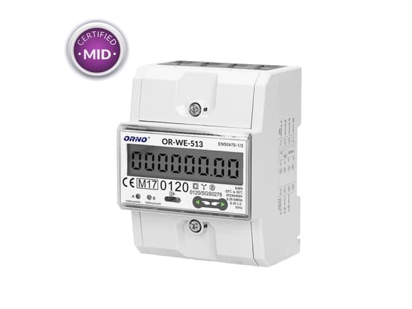 ORNO OR-WE-513, Elektronisk, Plug-in, Strømudgang, kWt, Zgodnosc z MID (2014/32/EU), 230 - 400 V