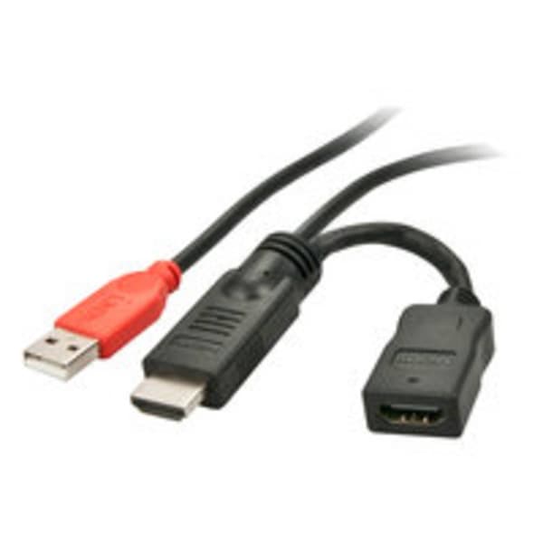 LINDY HDMI Likströmskabel HDMI-A-kontakt, USB-A kontakt, HDMI-A uttag 0.15 m Svart 41080 HDMI-kabel