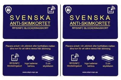 Svenska Anti-Skimkortet RFID Bank och Kreditkortsskydd 2 Stycken