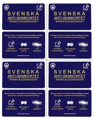 Svenska Anti-Skimkortet RFID Bank och Kreditkortsskydd 4 Stycken