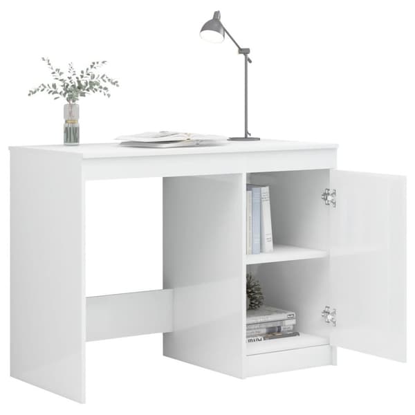 vidaXL Skrivebord høyglans hvit 140x50x76 cm sponplate
