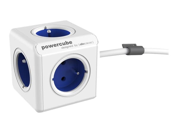 Allocacoc PowerCube extended - Kraftdistributionsenhet - 250 V - 3680 Watt - utgångskontakter: 4 (2 x USB, 4 x power Type E) - 1.5 m sladd - vit, blå