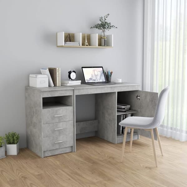 vidaXL Skrivebord betonggrå 140x50x76 cm sponplate