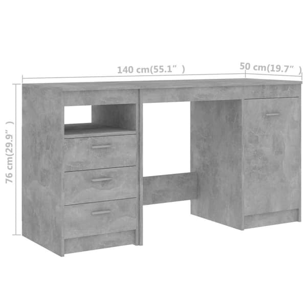 vidaXL Skrivebord betonggrå 140x50x76 cm sponplate