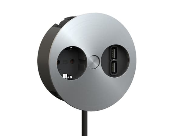 Bachmann 931.031, Tyyppi F + 2 x USB A, Ruostepintainen stål, Metalli, Muovi, 42,5 mm, 11,5 cm