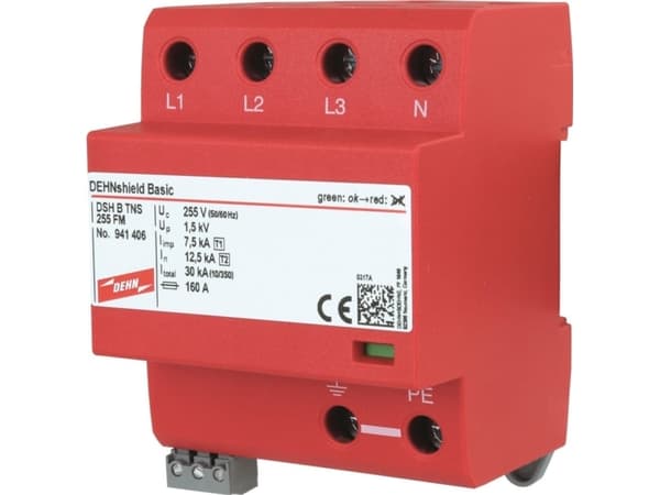 Dehn overspenningsavleder B+C 4P 12,5/50kA 1,5kV fjernsignalering DEHNshield DSH B TNS 255 FM 941406 - 941406