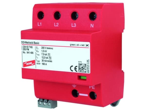 Dehn overspenningsavleder B+C 4P 12,5/50kA 1,5kV fjernsignalering DEHNshield DSH B TNS 255 FM 941406 - 941406