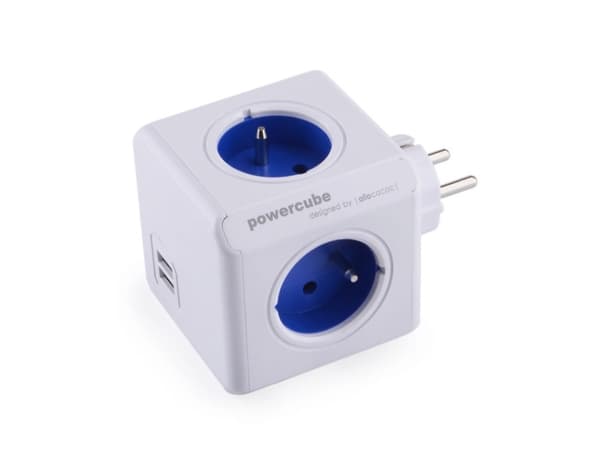 Allocacoc PowerCube original usb - Kraftdistributionsenhet - AC 250 V - utgångskontakter: 4 (2 x USB, 4 x power Type E) - Frankrike - koboltblå