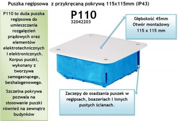 Simet Upotettava regips-laatikko 115x115x45mm sininen P 110 (32042203)