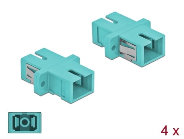 Delock - Kopplingsdon för nätverk - SC-läge (multi-mode) (hona) till SC-läge (multi-mode) (hona) - fiberoptisk - OM3 - ljusblå (paket om 4)