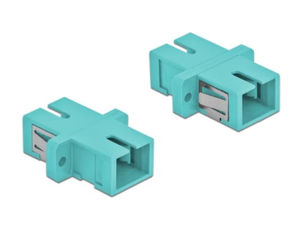 Delock - Kopplingsdon för nätverk - SC-läge (multi-mode) (hona) till SC-läge (multi-mode) (hona) - fiberoptisk - OM3 - ljusblå (paket om 4)