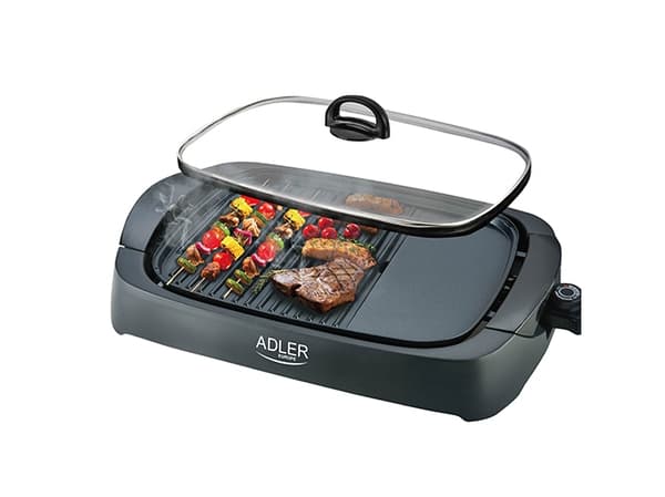 Adler AD 6610, 3000 W, Grill, Elektrisk, 2 zone(s), Tabletop, Rist + steketakke