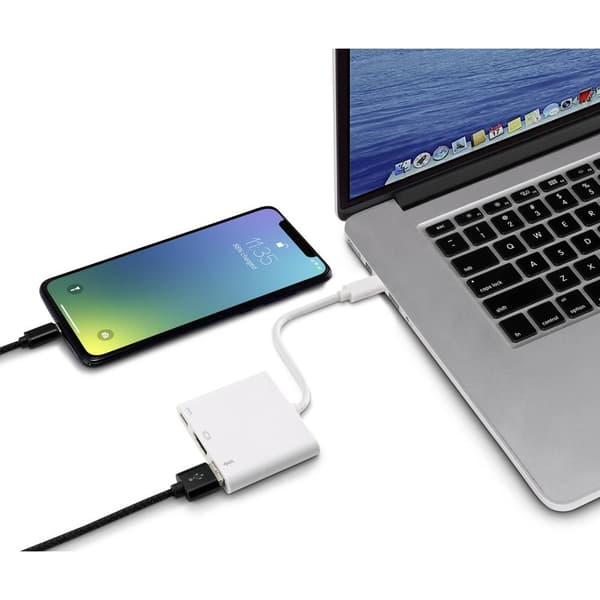 Renkforce RF-4366444 Adapter [1x USB-C® hane - 1x HDMI hona, USB 3.2 Gen 1 A hona (USB 3.0), USB-C® hona] Vit guldpläte