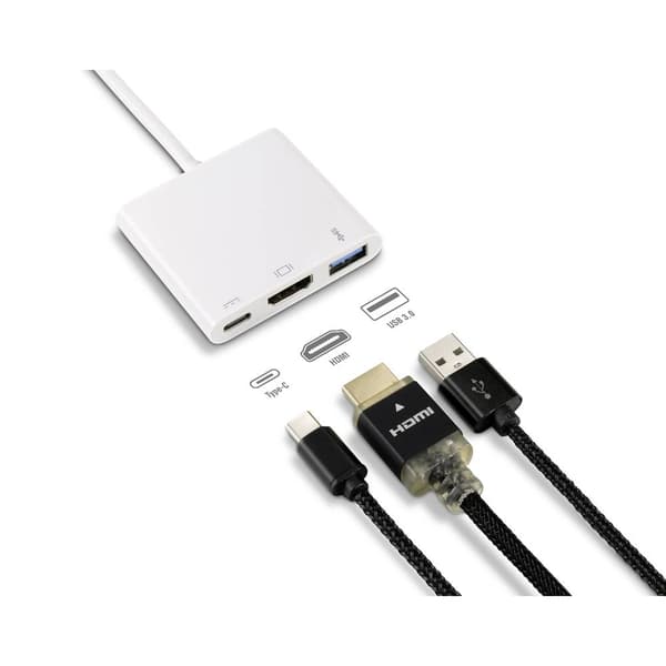 Renkforce RF-4366444 Adapter [1x USB-C® hane - 1x HDMI hona, USB 3.2 Gen 1 A hona (USB 3.0), USB-C® hona] Vit guldpläte