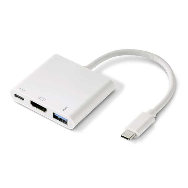 Renkforce RF-4366444 Adapter [1x USB-C® hane - 1x HDMI hona, USB 3.2 Gen 1 A hona (USB 3.0), USB-C® hona] Vit guldpläte
