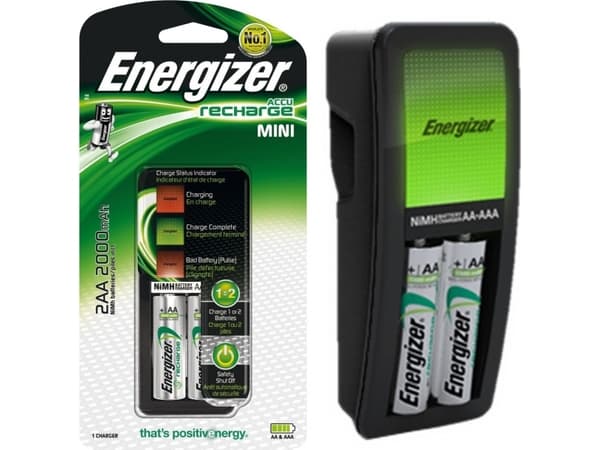 Energizer Mini Charger, Nikkelmetallhydrid (NiMH), Overlading, AA, AAA, 2 stykker, Batterier medfølger
