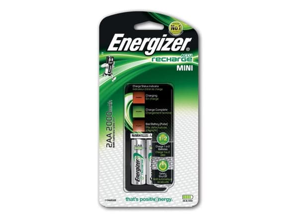 Energizer Mini Charger, Nikkelmetallhydrid (NiMH), Overlading, AA, AAA, 2 stykker, Batterier medfølger