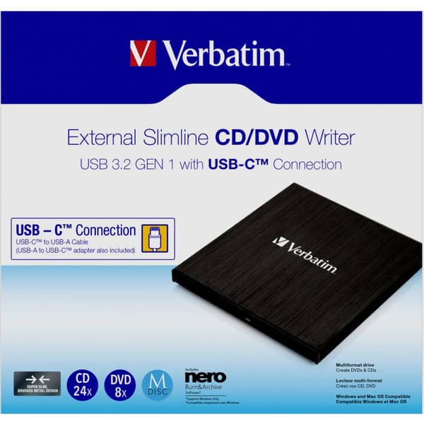 Verbatim DVD-brännare extern Box USB 3.2 Gen 1 Svart